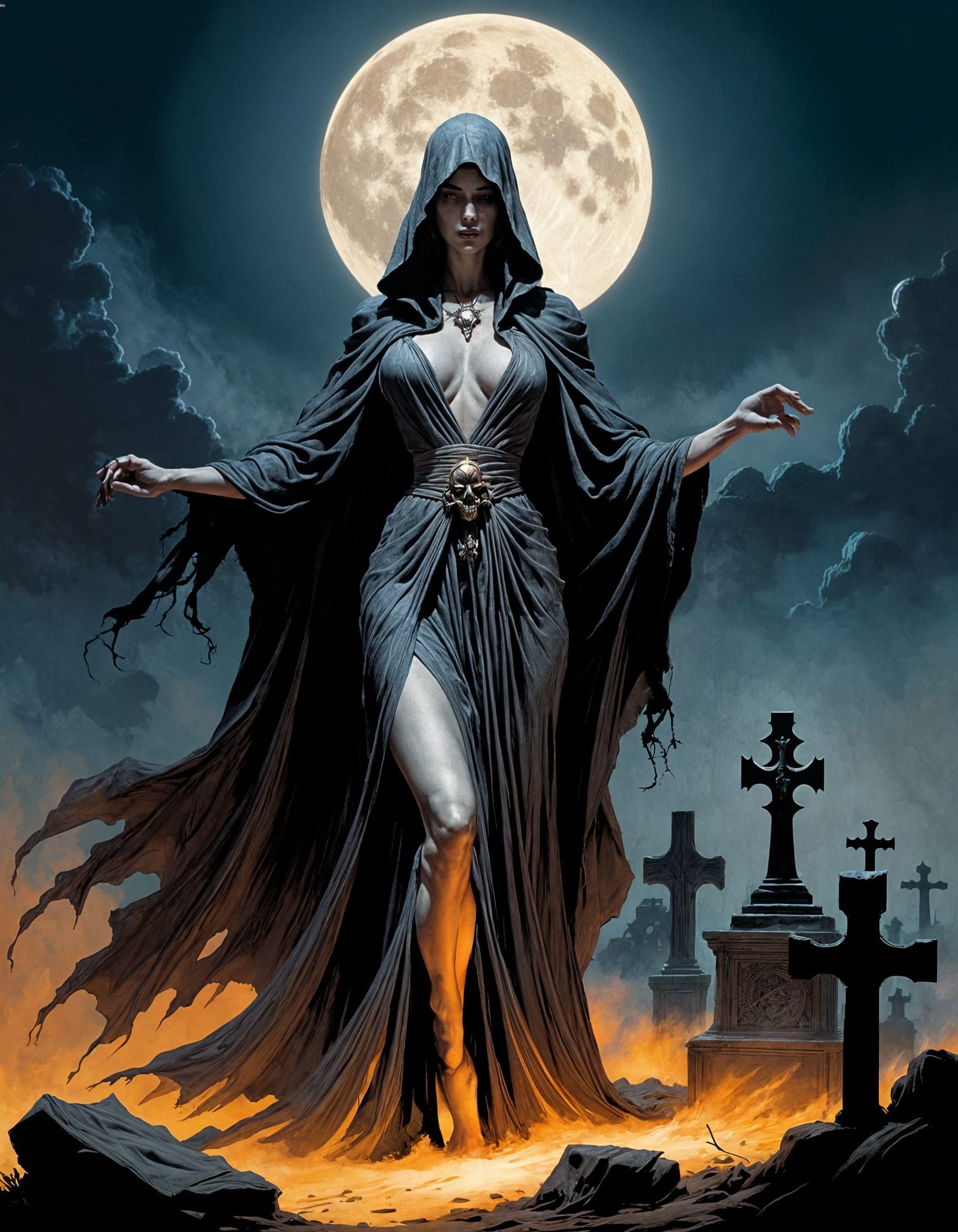 Gorgeous Necromancer Performing Dark Ritual as Comic Art