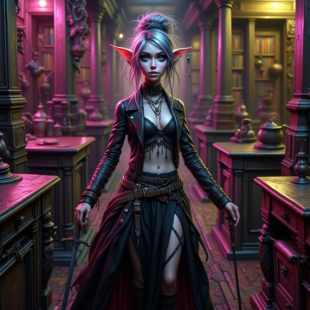 Albino Woman Lost in City Maze with Dagger