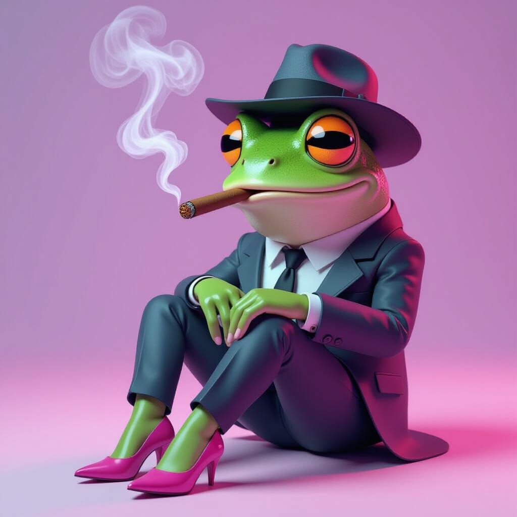 Cartoon Frog Smoking Cigar in Hyperrealistic 3D Render