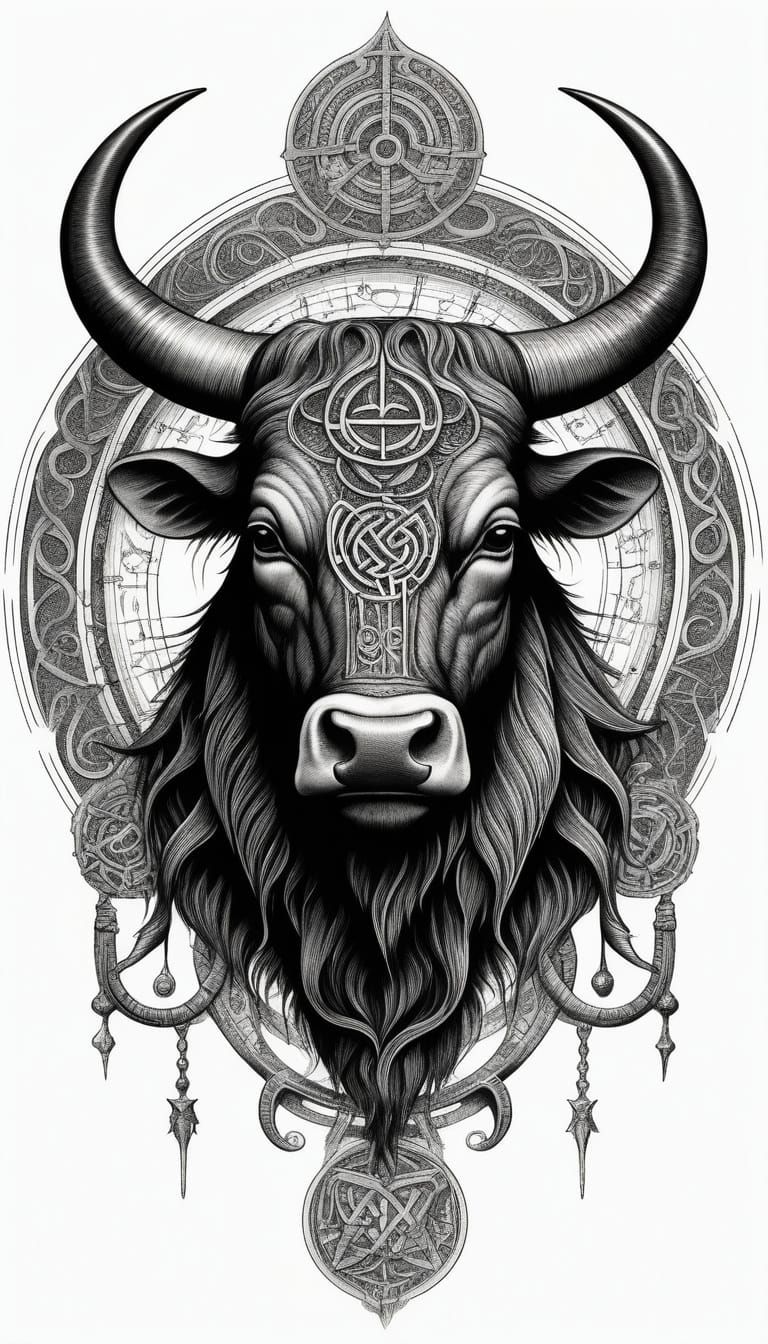 Bold, Cursive Tattoo Design with Taurus Symbolism and Celtic...