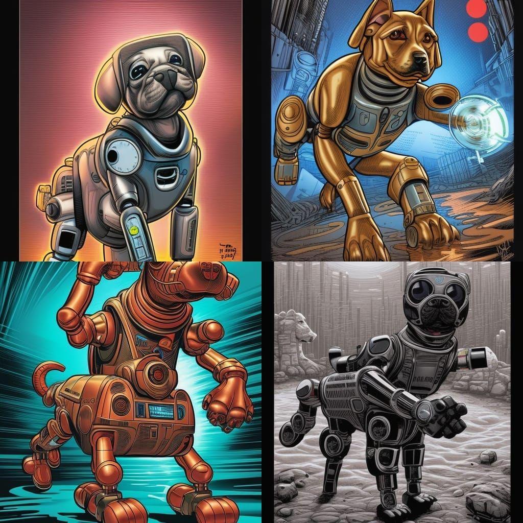 Dog Robot in Comic Book Style