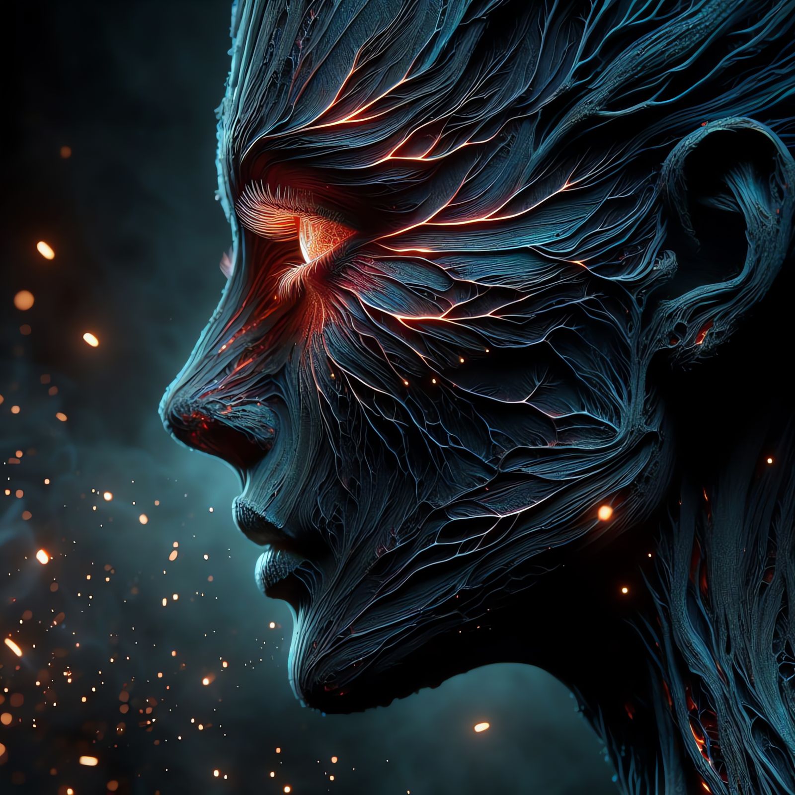 Abstract Human Figure with Glowing Veins Digital Art