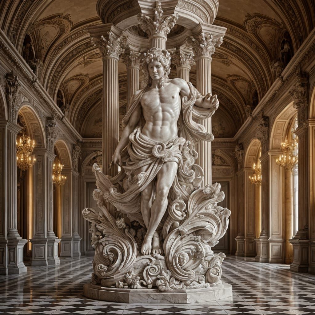 Hyperrealistic Marble Sculpture of Grecian God