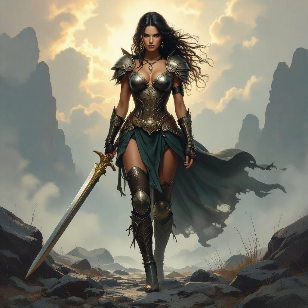 Warrior Valkyrie in Thigh-High Boots on Battlefield