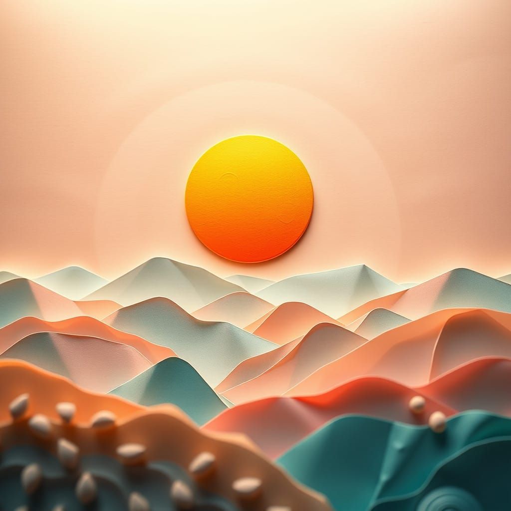 Whimsical Origami Sunset in Dreamlike Details