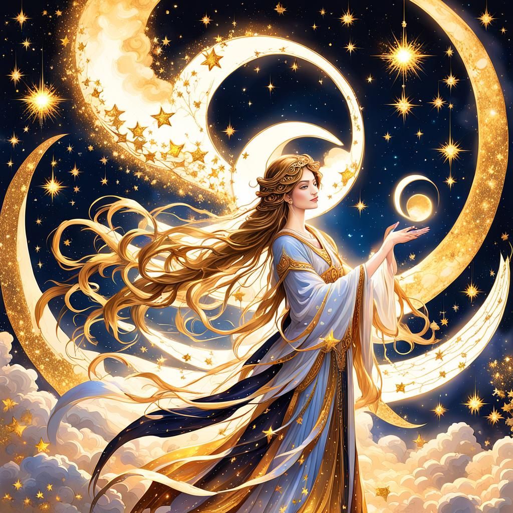 Astral Space Sprite with Crescent Moon and Stardust