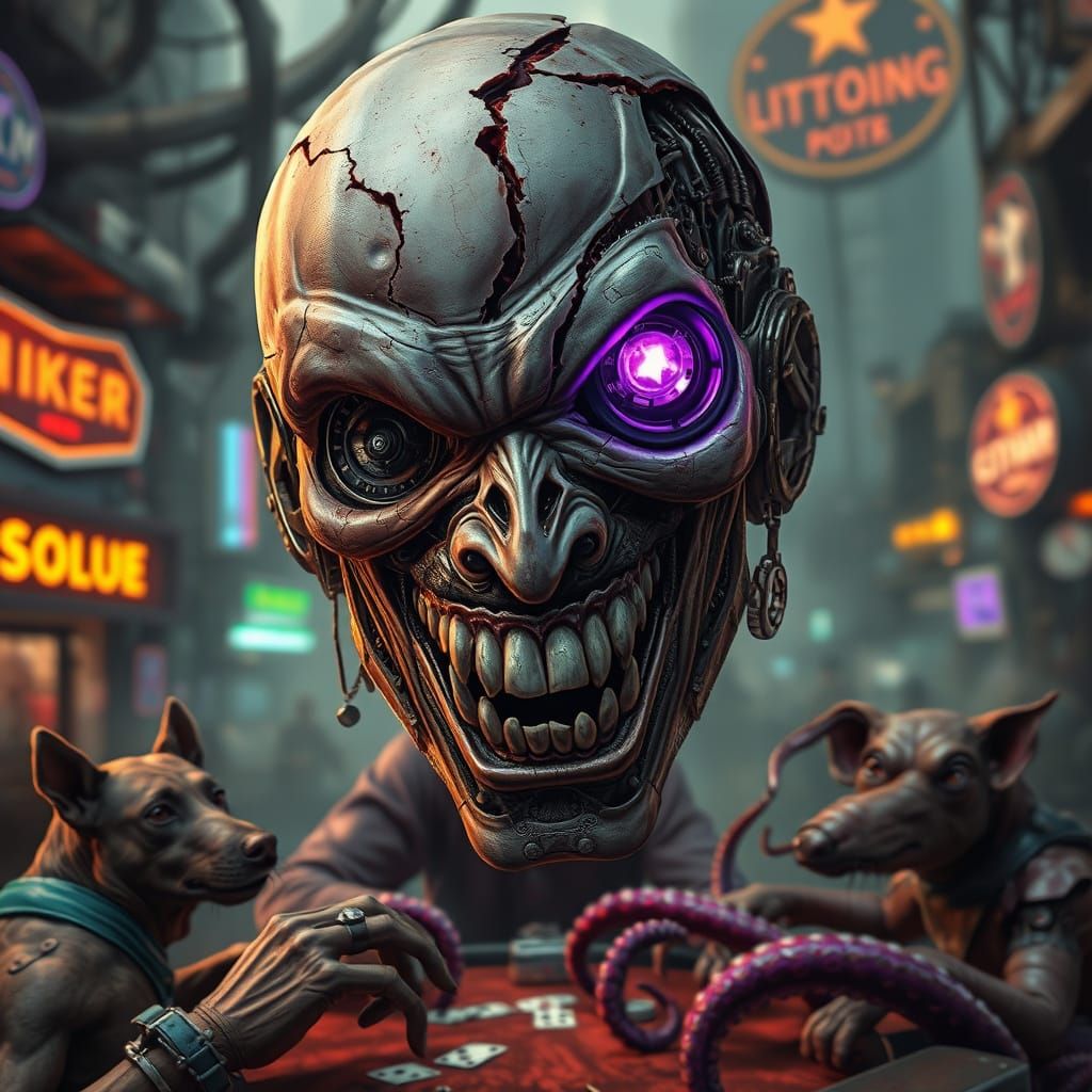 Cyborg Face with Mechanical Details in Biomechanical Style