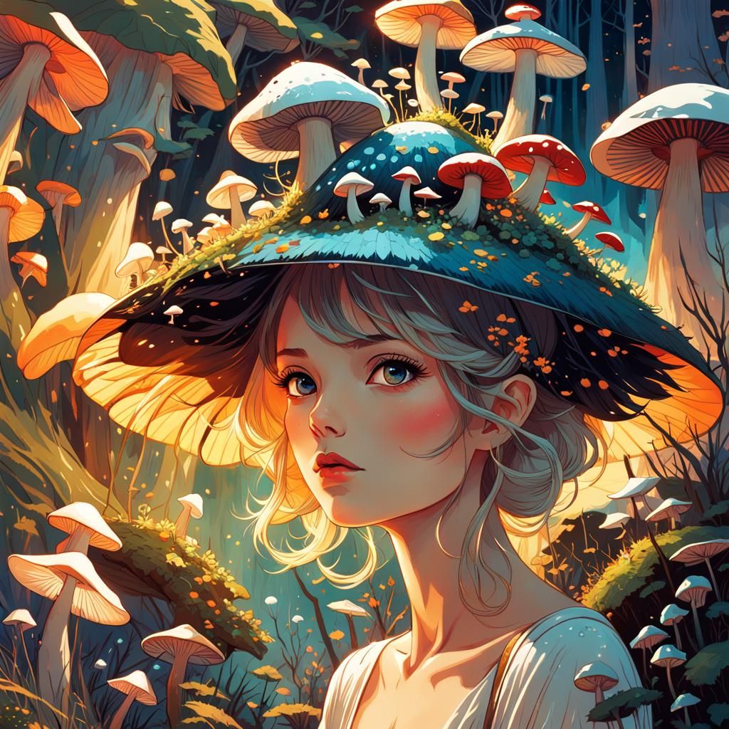 Mushroom Fairy Portrait in Watercolour Style