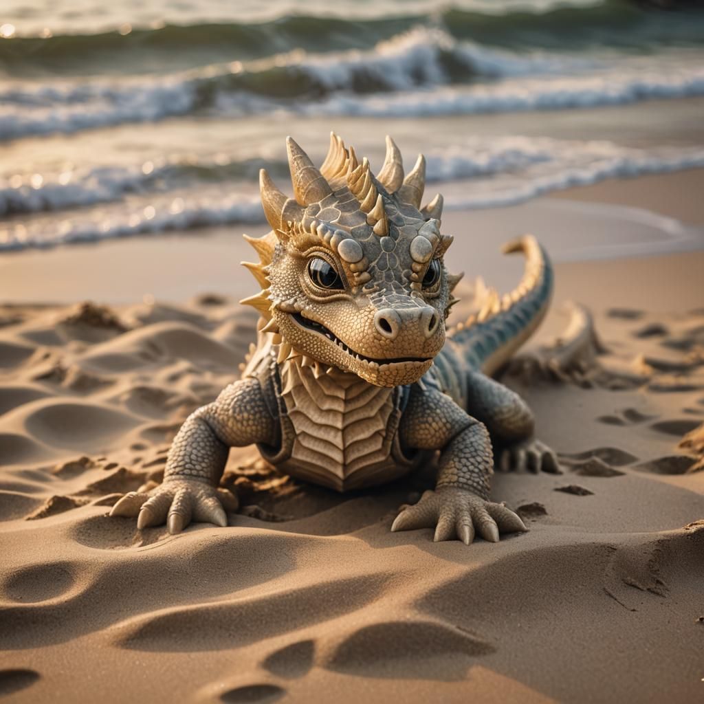 Friendly Sand Dragon Plays on Misty Coast