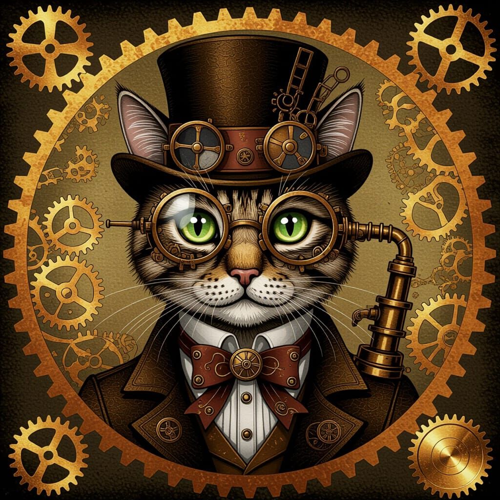 Steampunk Cat with Brass Accents
