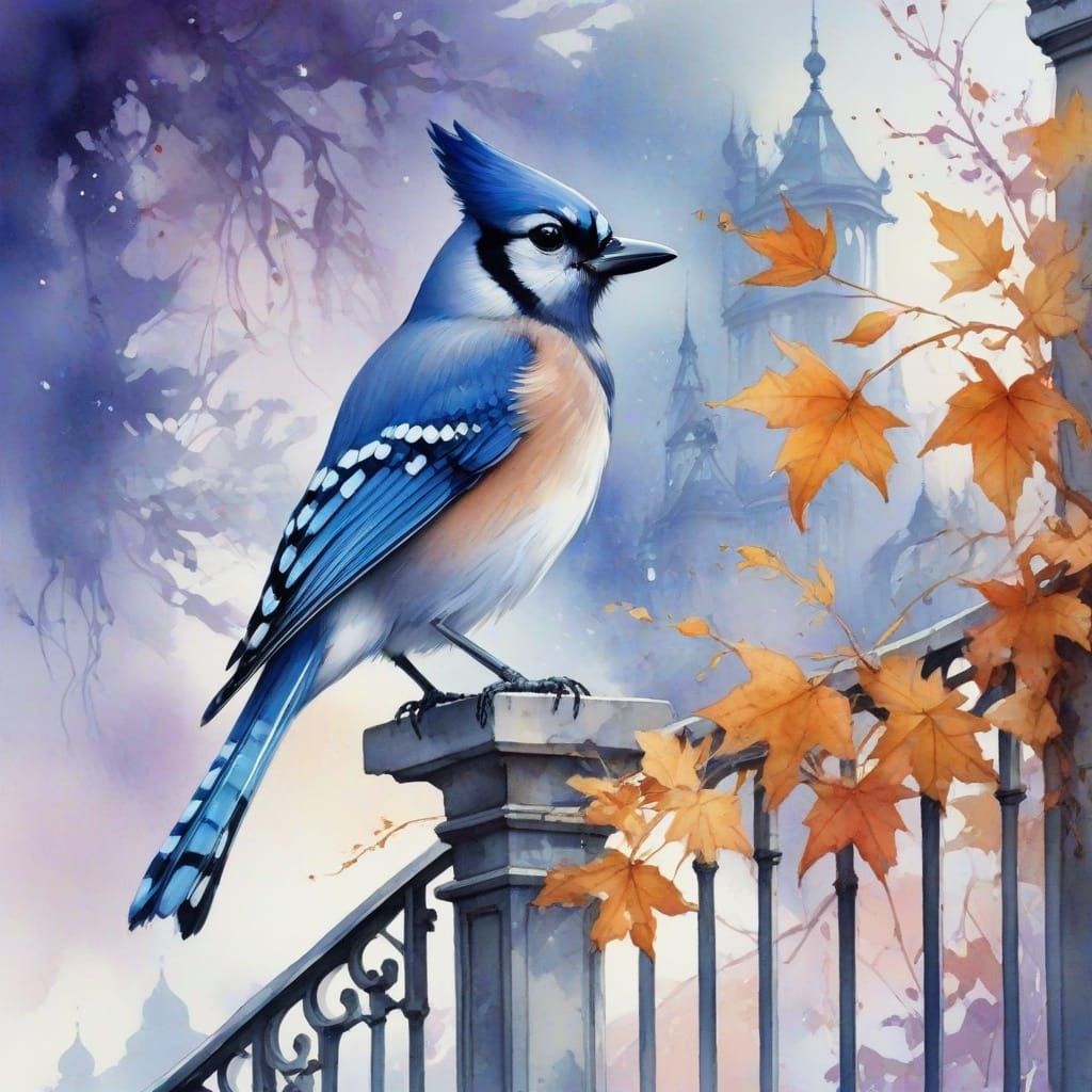 Dreamy Autumnal Scene in Whimsical Watercolour Style