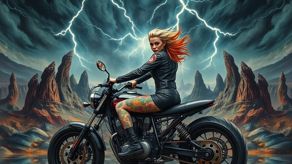 Punk Rocker Rides Through Surreal Landscape as Impasto Paint...