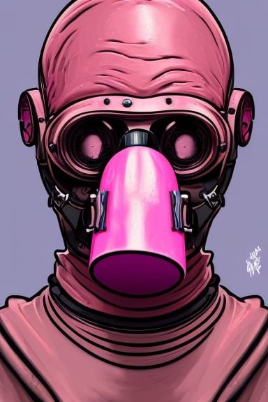 Old Man in Pink Gas Mask: Biomechanical Retro Art