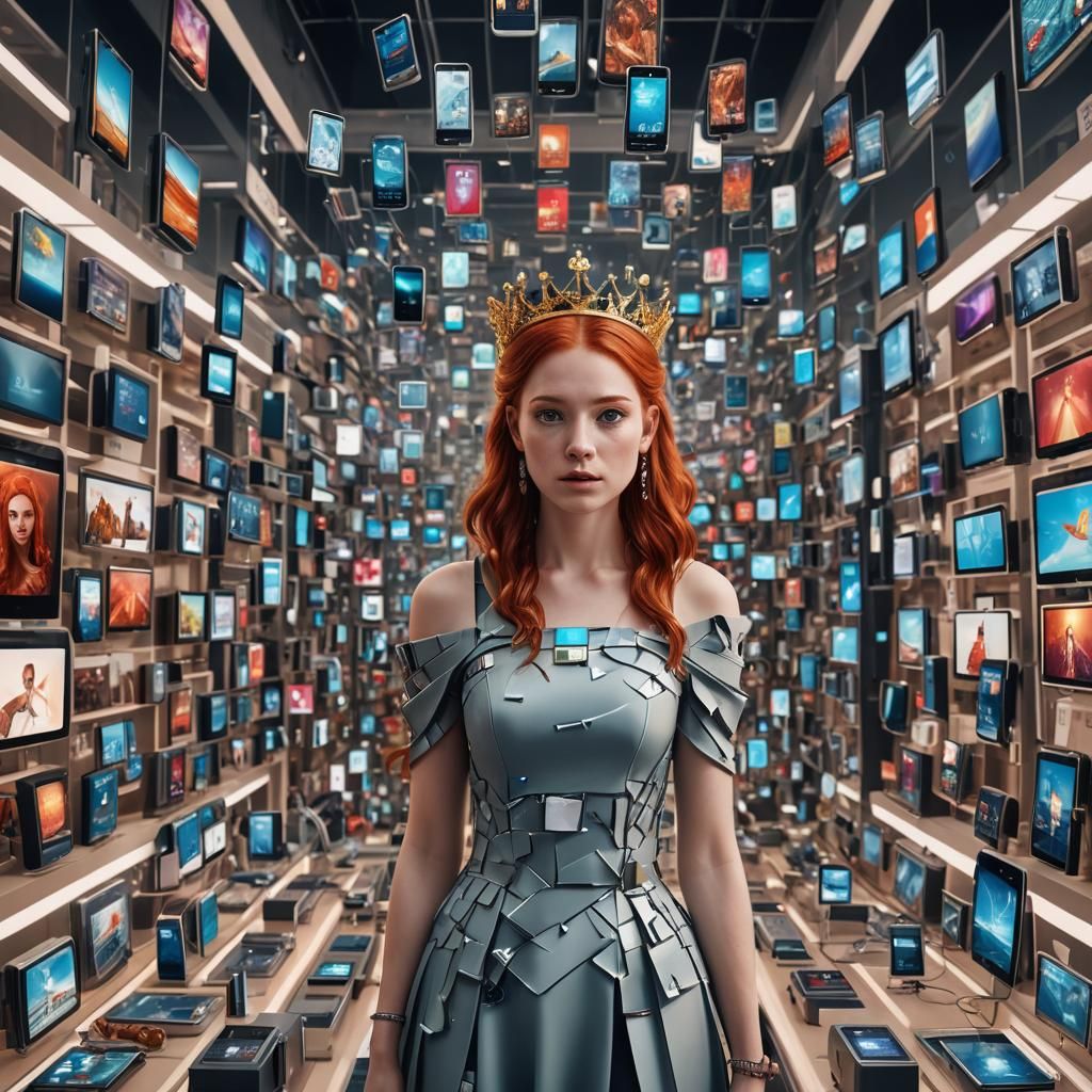 Red-Haired Smartphone Goddess in Tech Store