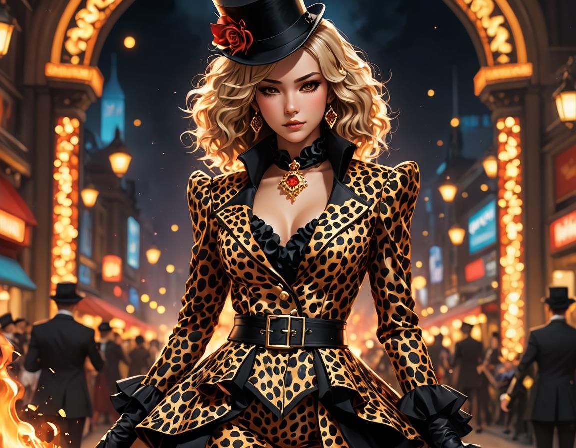 Cheetah Print Ringmaster Suit in Anime Style