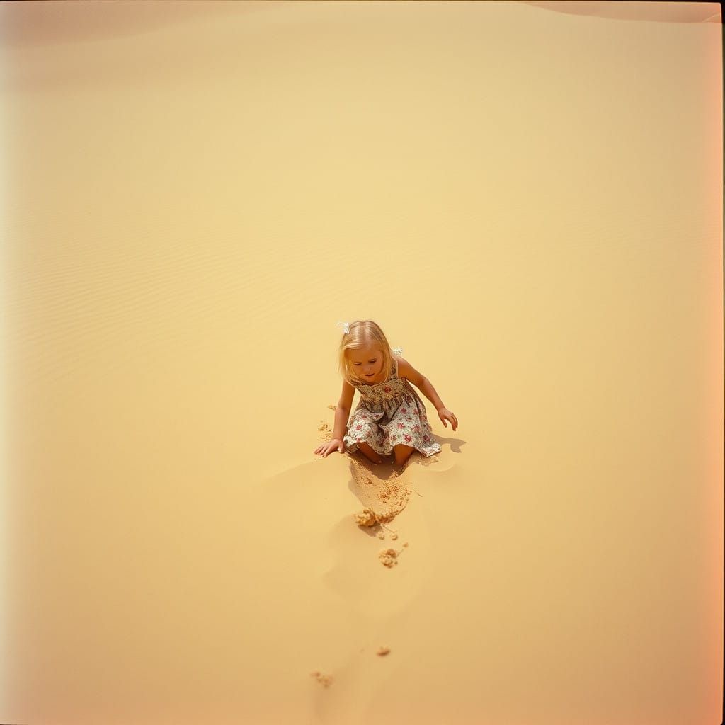 Ethereal Desert Nightmare: A Young Girl Sinks into Quicksand