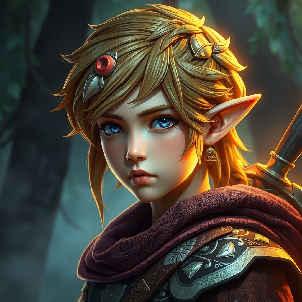 Mystical Kokiri Warrior in Art Nouveau Style