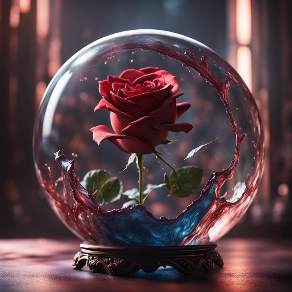 Rose in Glass Sphere: Detailed Matte Painting
