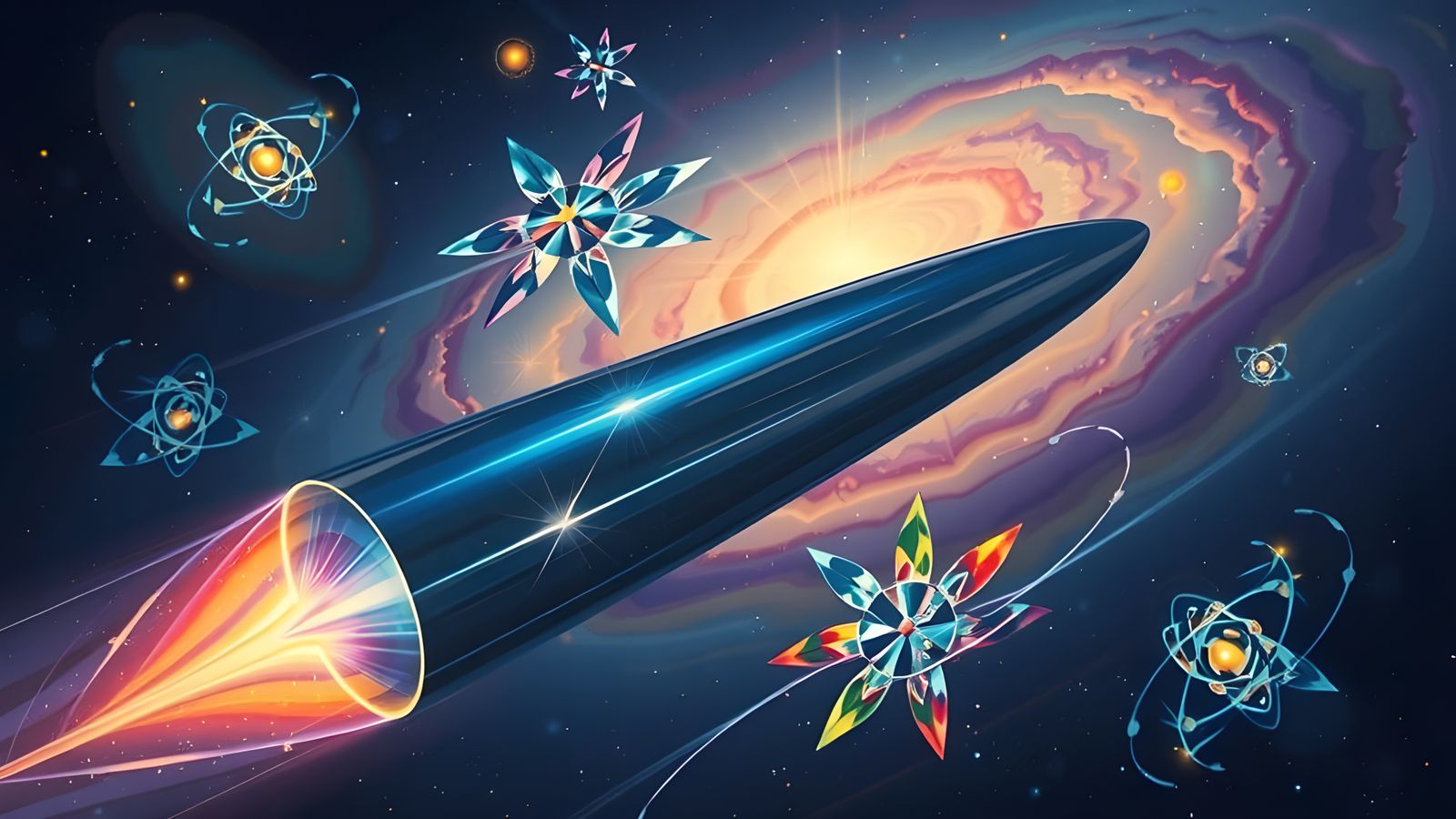 Resplendent Cylinder Races Through Impasto Starry Cosmos