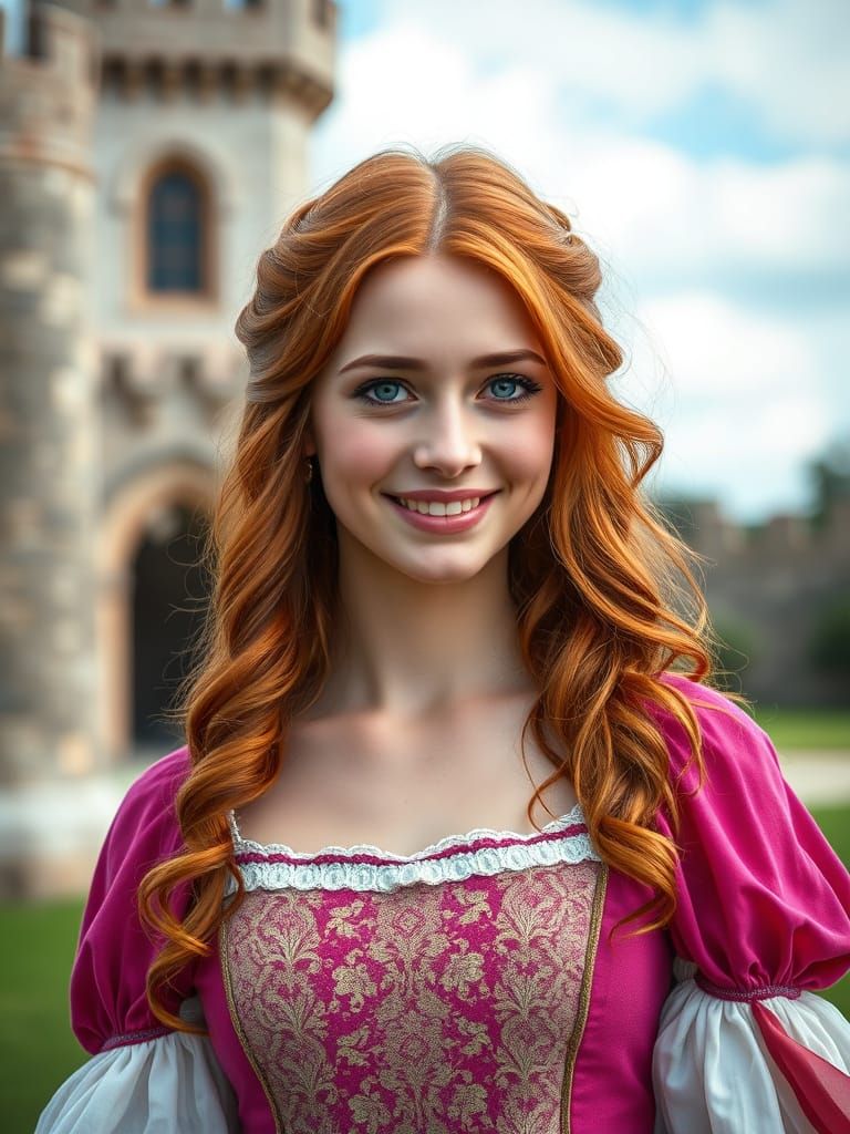 Medieval Princess in Vibrant Fuchsia Gown