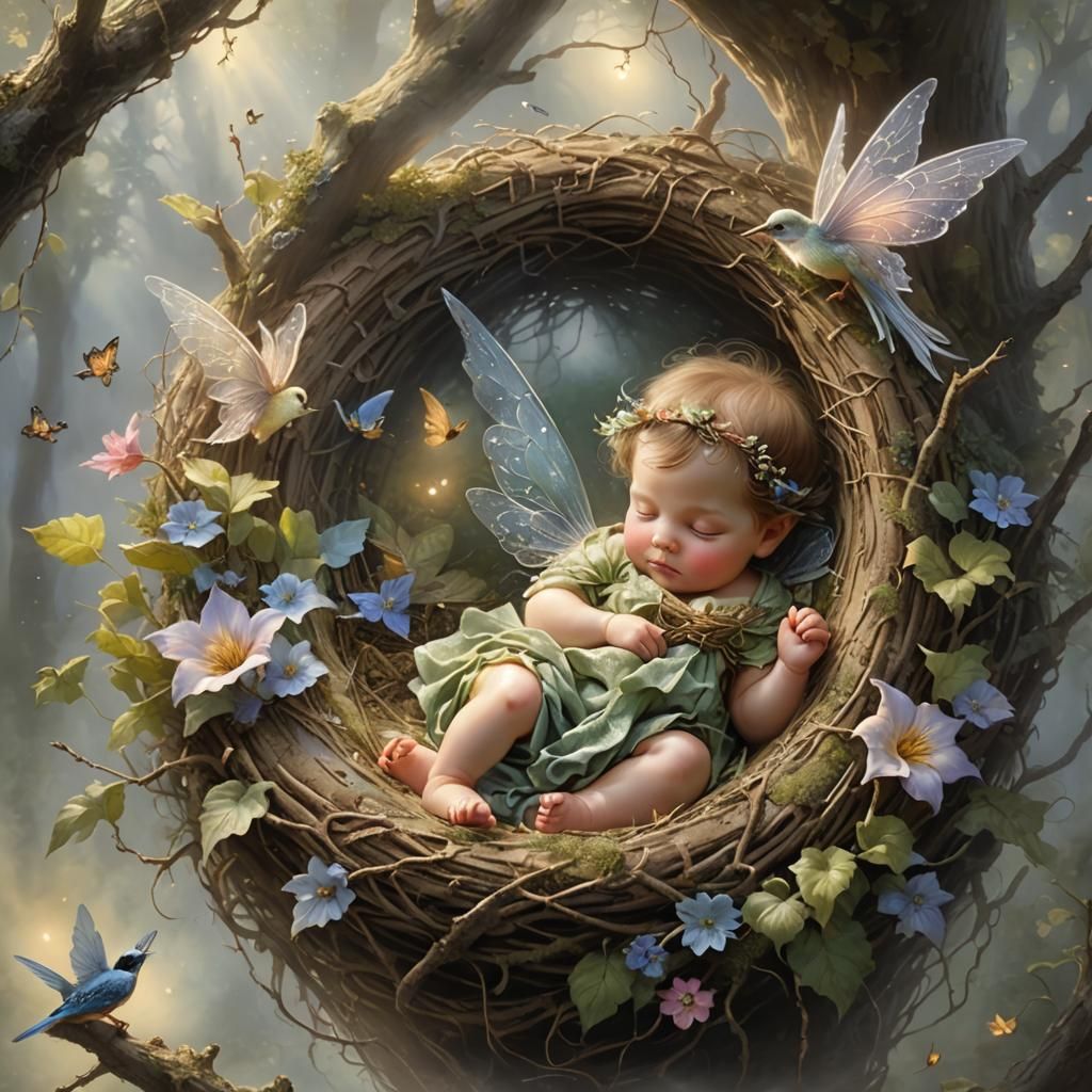 Baby Fairy Sleeps: Ethereal Fantasy Art