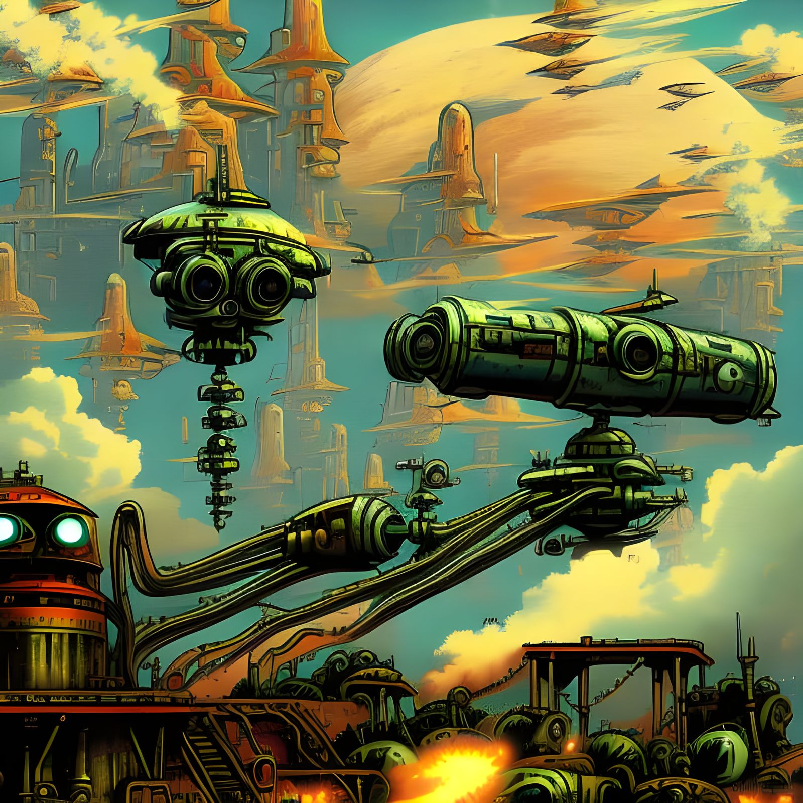 Retro Alien Invasion in Steampunk Style