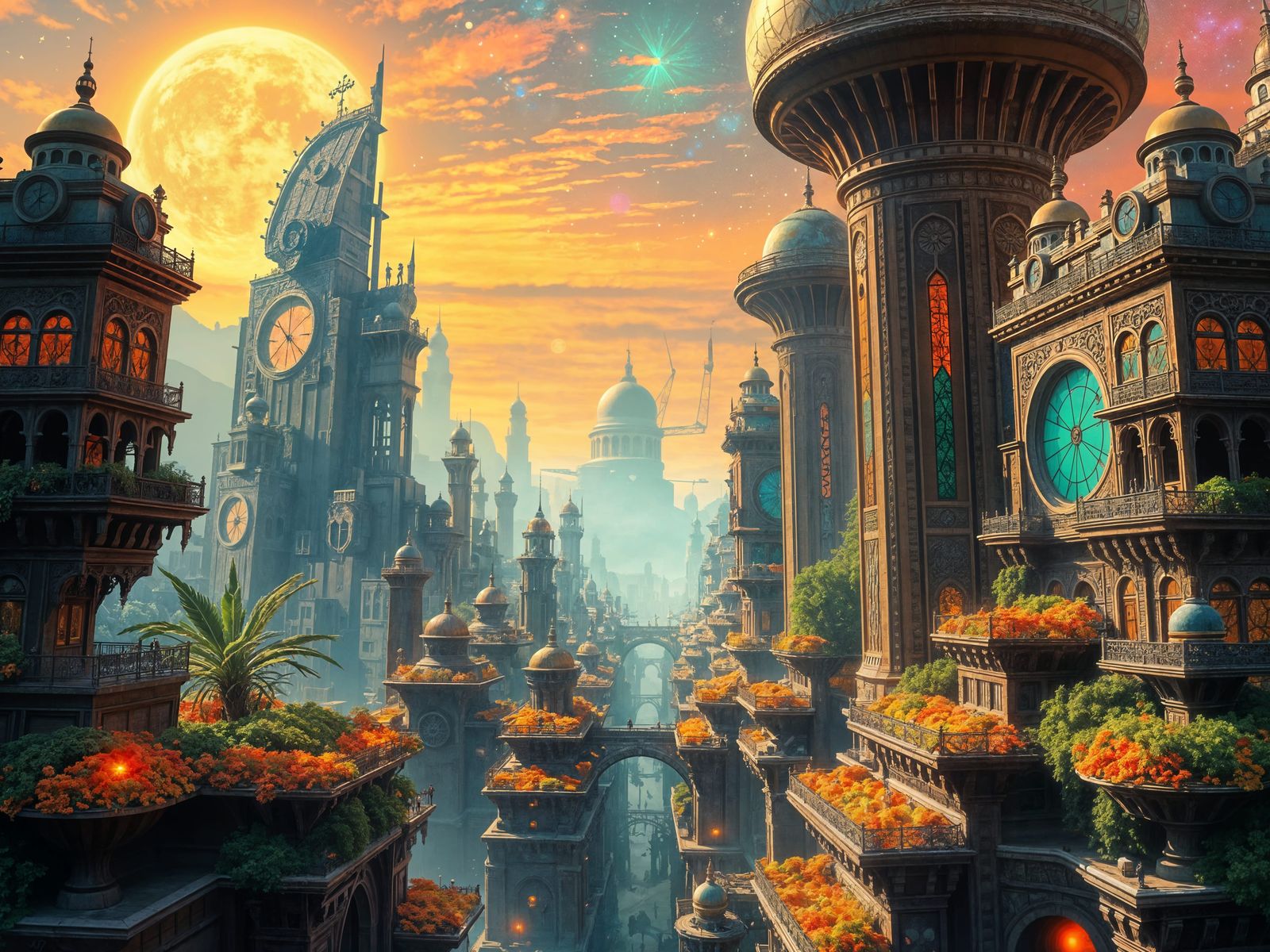 Glittering Solarpunk Cityscape with Intricate Architecture
