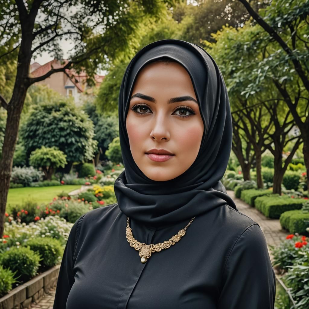 Beautiful Hijabi Woman Portrait with Garden Background