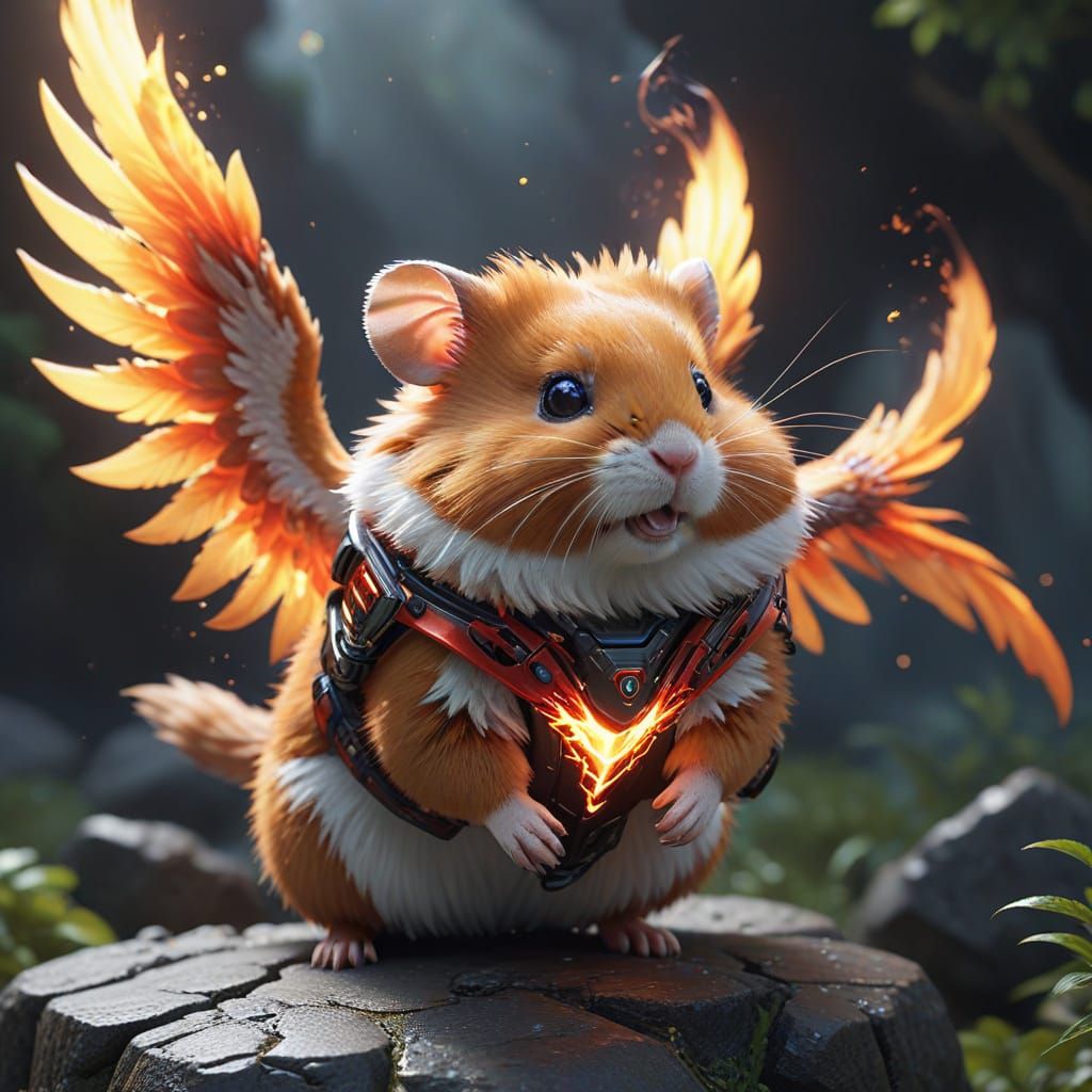 Red Hamster Soars with Magnificent Fire Wings