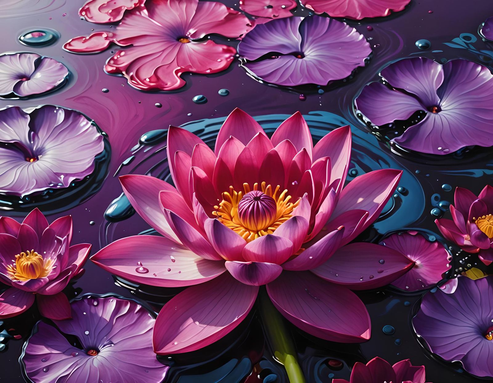 Photorealistic Pink Lotus Flower in Abstract Scene