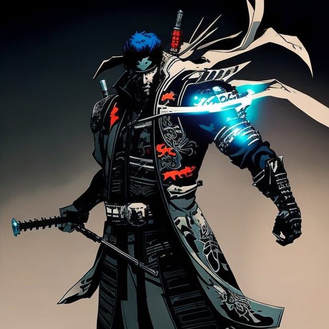 Cyberpunk Samurai with Bioluminescent Tattoos