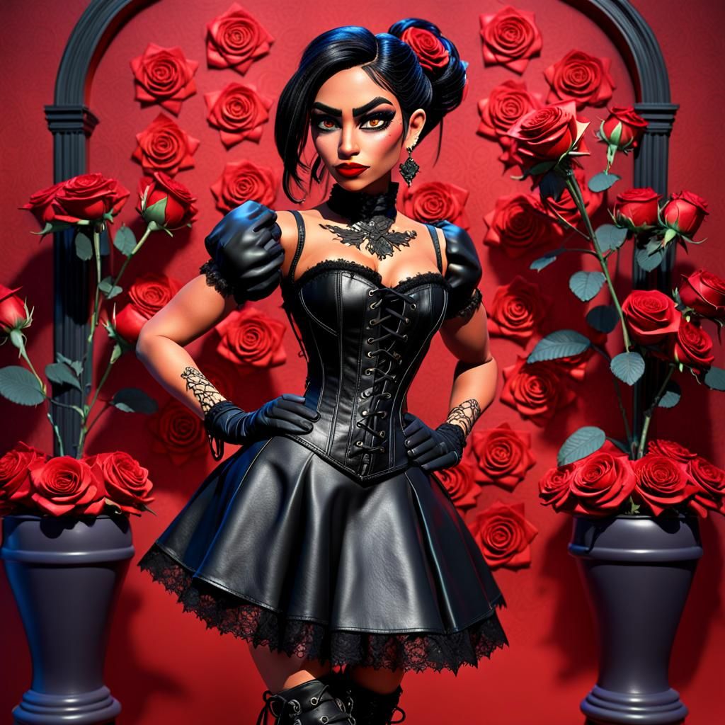 Hispanic Girl in Corset and Boots: 3D Digital Art