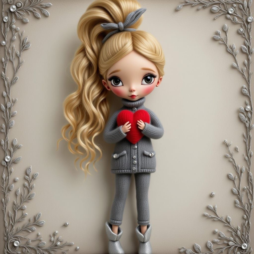 Cute Girl in Sparkly Sweater Holding Red Heart in Chalk Art ...