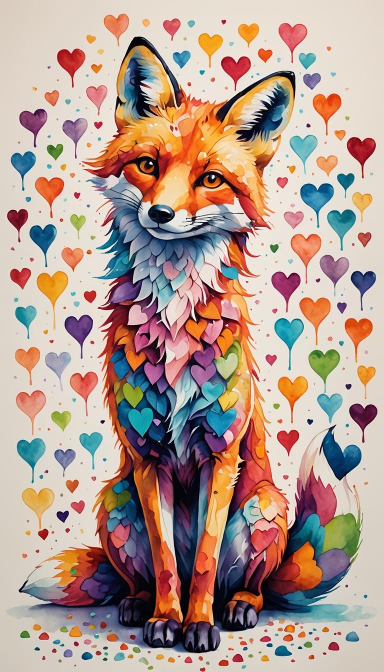 Rainbow Heart Fox: A Whimsical AI Creation