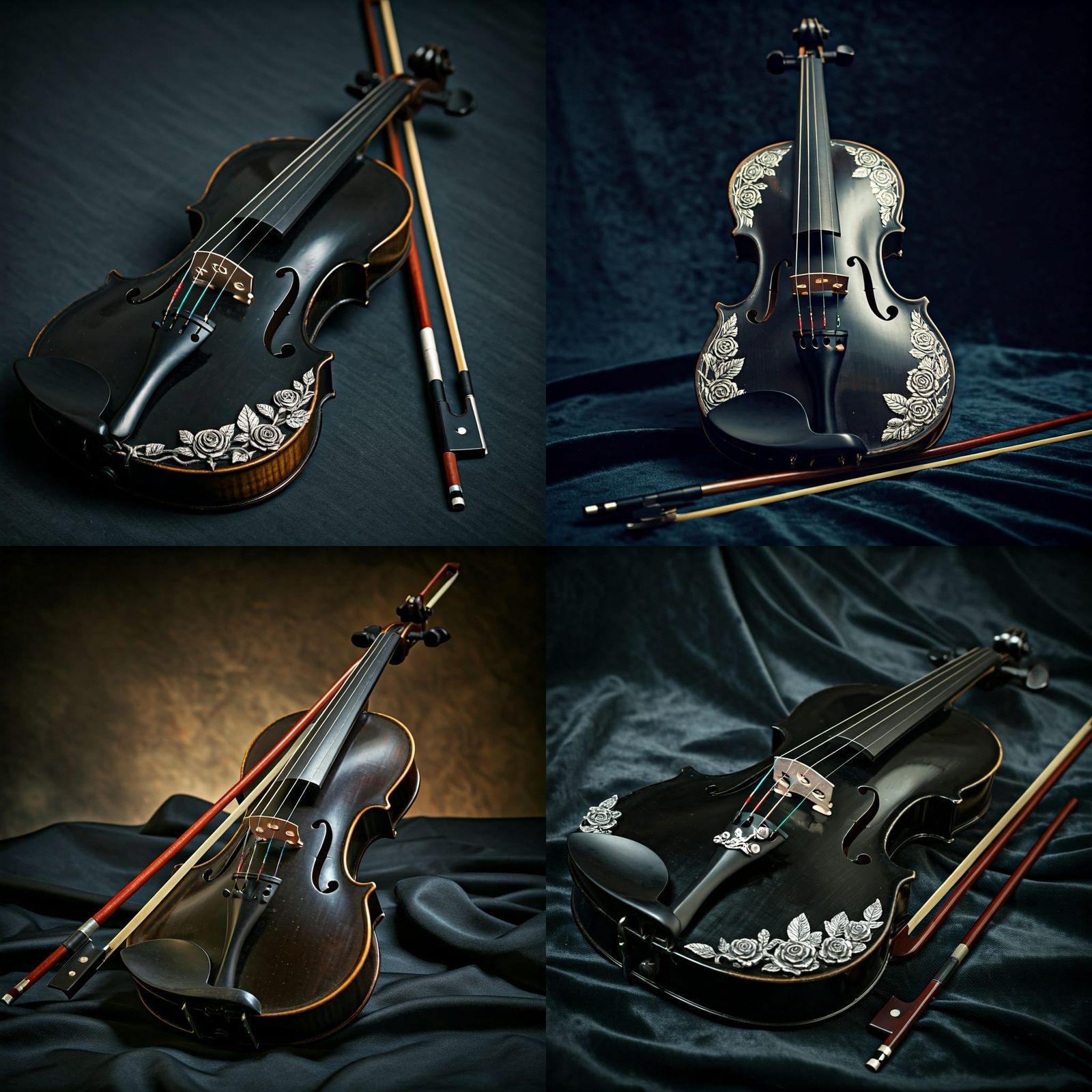 Ornate Silver Roses Sculpted on Antique Violin