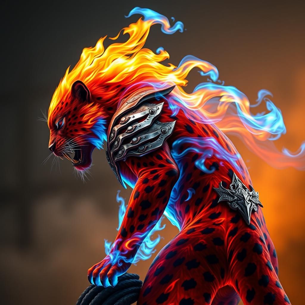 Fire Demon Panther Man in Rococo Armor