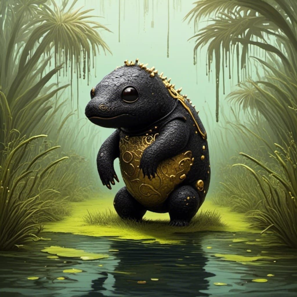 Cute Cartoon Gator in Swamp Environment