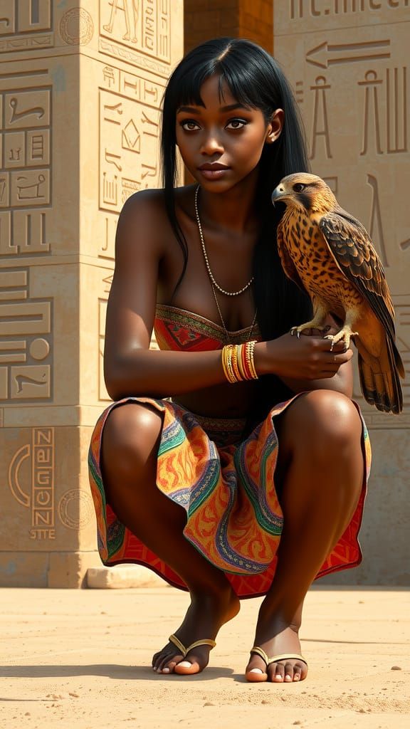 Egyptian Woman with Hawk in Photorealistic Style