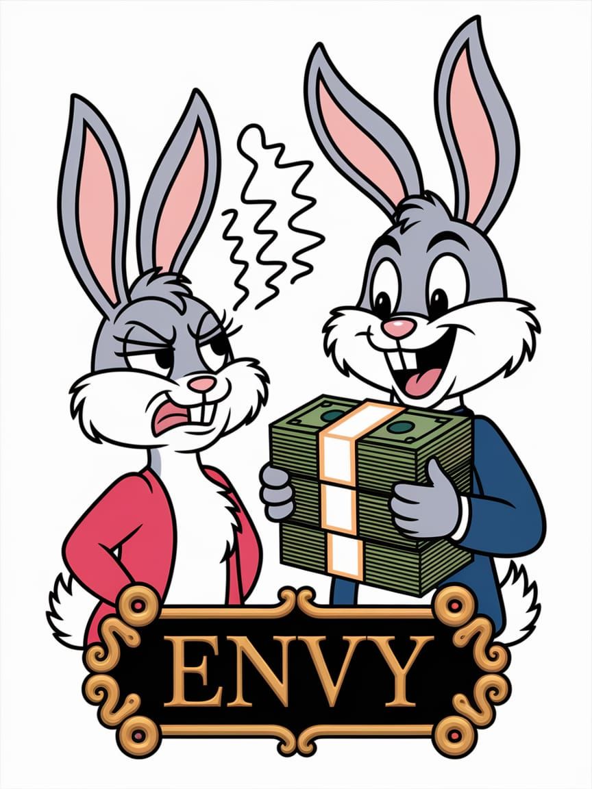 Cartoon Rabbit Overcome by Envy and Frustration