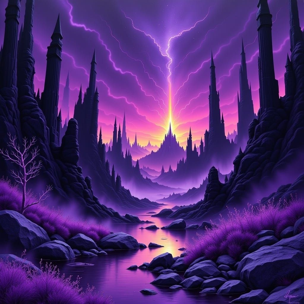 Abstract Purple Flux: Hidden Ancient Fire