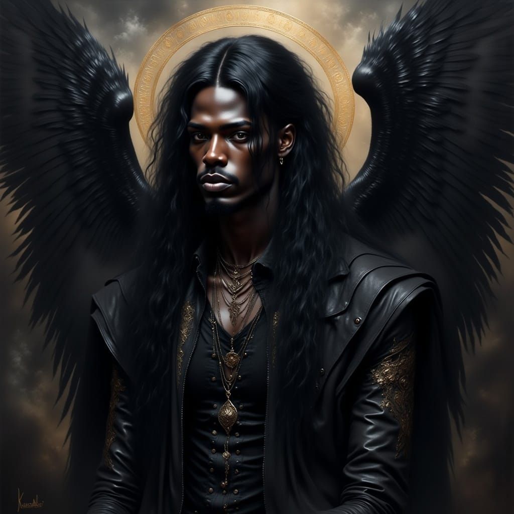 Gothic Renaissance Angel with Black Feather Wings