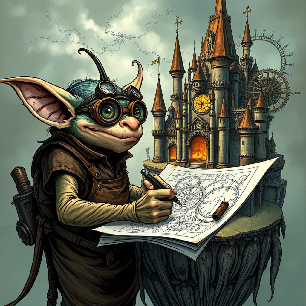 Gremlin Inventor's Clockwork Castle on Floating Island