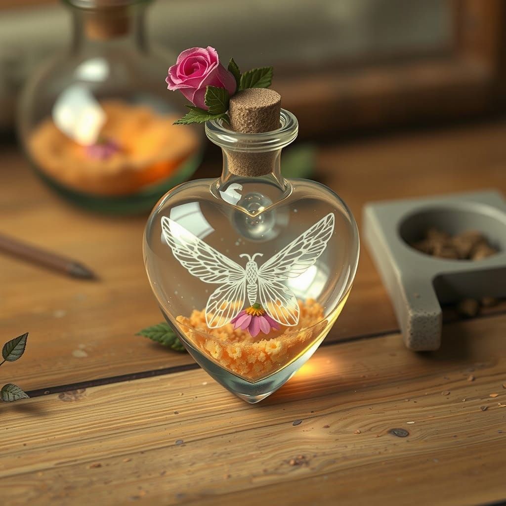 Crystal Heart Vial with Moonbeams in Ethereal Style