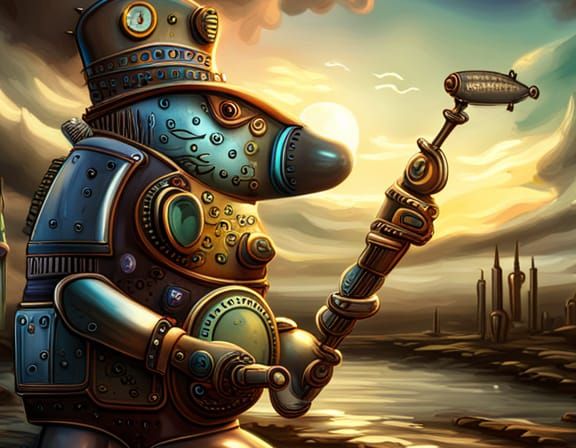 Steampunk Cat Robot with Signboard