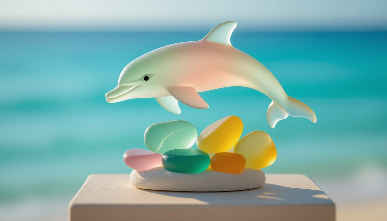 Sea Glass Dolphin Sculpture in Pastel Hues