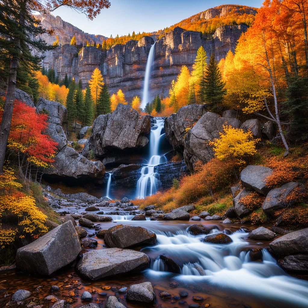 Rocky Mountain Stream at Sunrise in Autumn