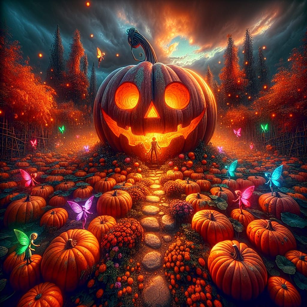 Enchanting Jack-O'-Lantern in a Moody Renaissance Oil Painti...