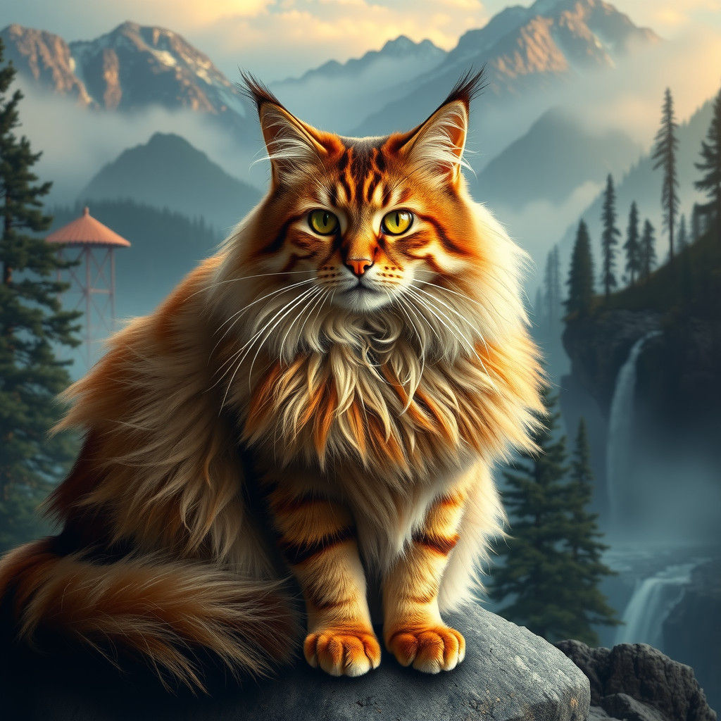 Majestic Norwegian Forest Cat in Opulent Landscape