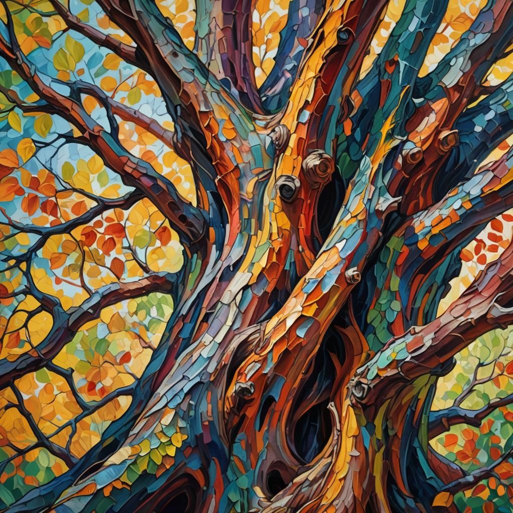 Expressionist Tree in Dreamlike Neo-Impressionist Landscape