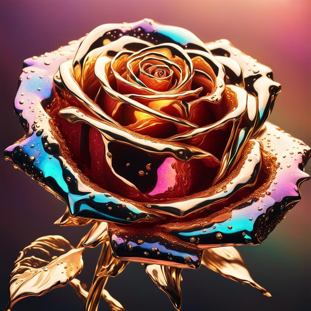 Hyperrealistic Crystal Rose with Gold Accents